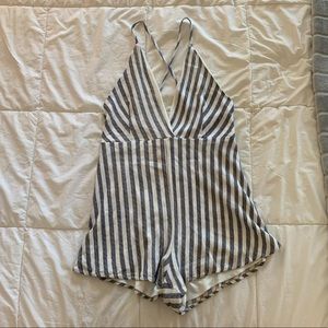 Blue and white striped romper